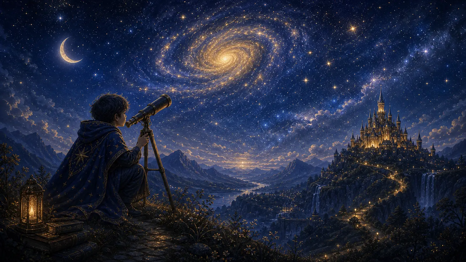 Illustration for The Star-Seeker's Journey: a glowing indigo and gold night sky.